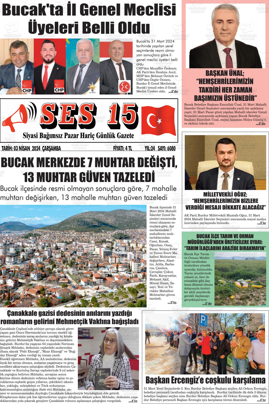 03 Nisan 2024 Ses 15 Gazete Manşeti