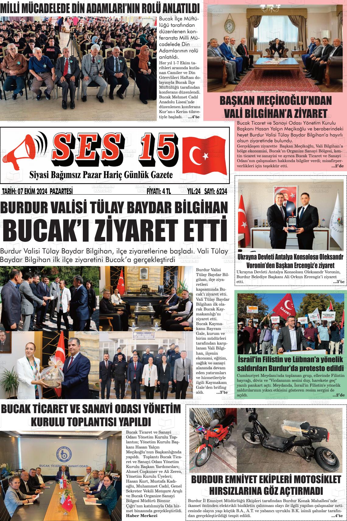 07 Ekim 2024 Ses 15 Gazete Manşeti