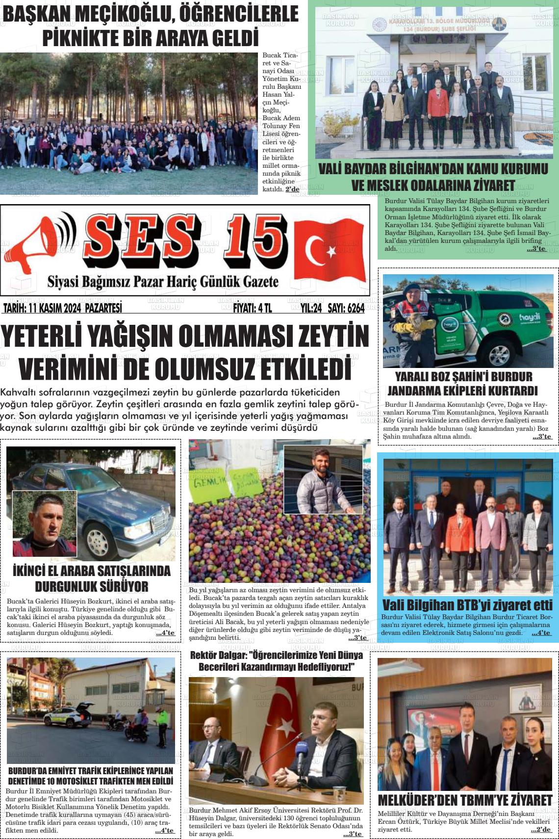 11 Kasım 2024 Ses 15 Gazete Manşeti