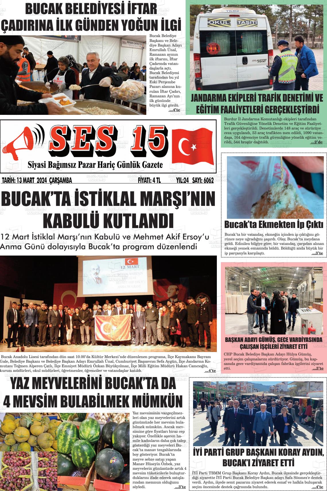 13 Mart 2024 Ses 15 Gazete Manşeti