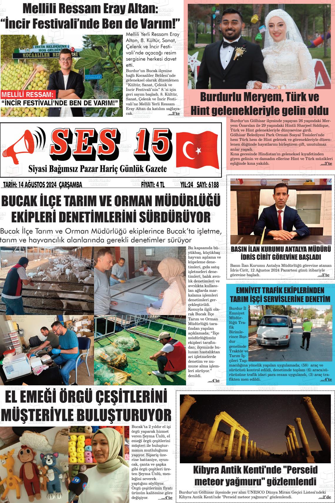 14 Ağustos 2024 Ses 15 Gazete Manşeti