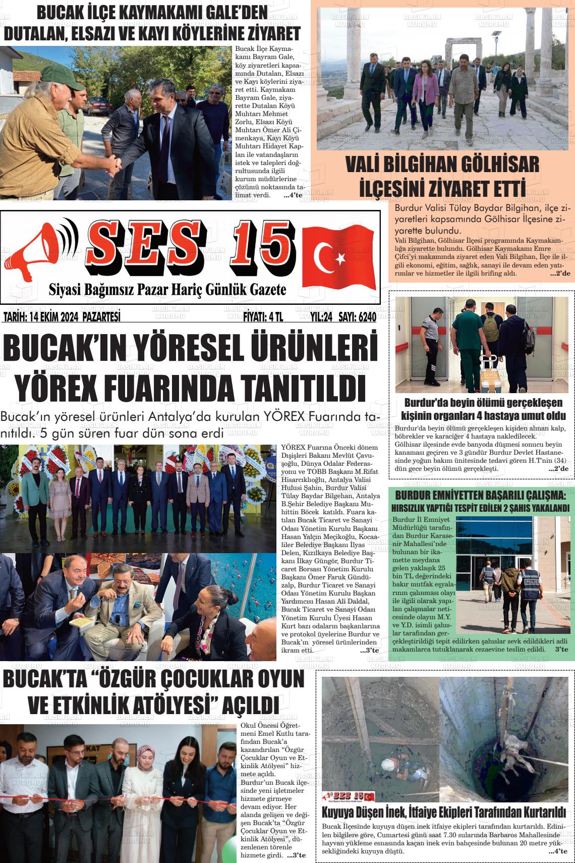 14 Ekim 2024 Ses 15 Gazete Manşeti