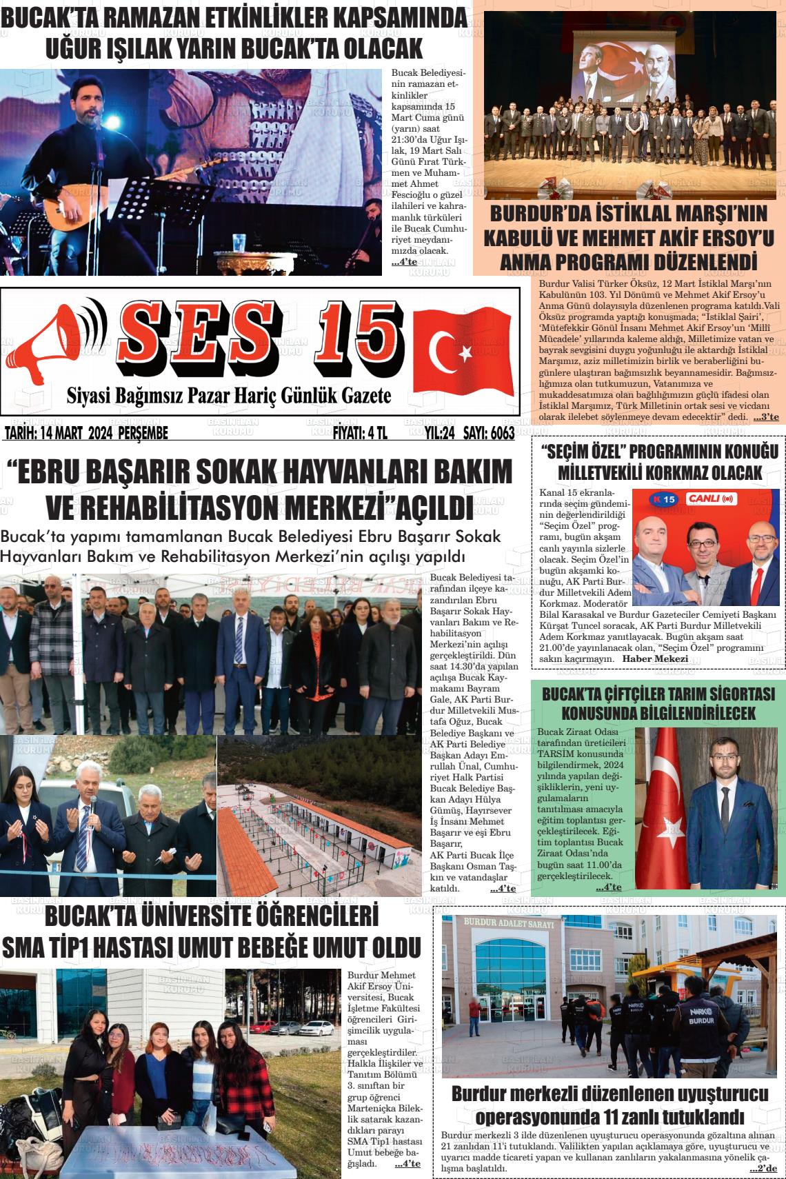 14 Mart 2024 Ses 15 Gazete Manşeti