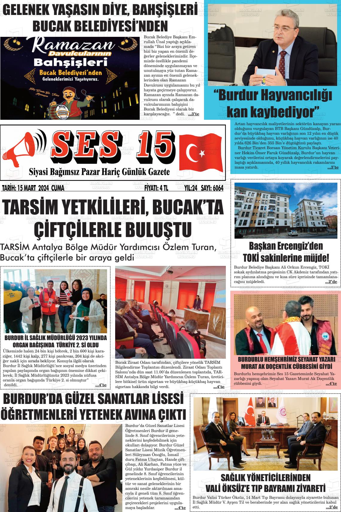 15 Mart 2024 Ses 15 Gazete Manşeti