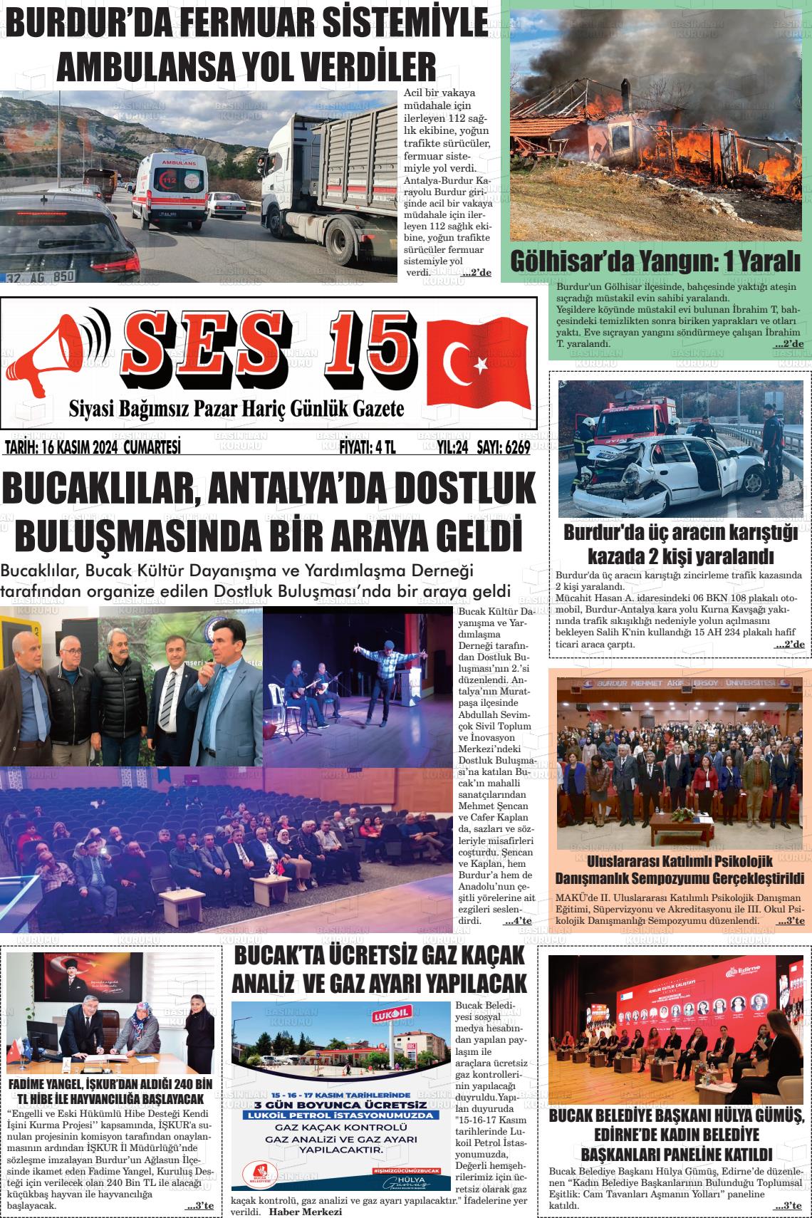 16 Kasım 2024 Ses 15 Gazete Manşeti