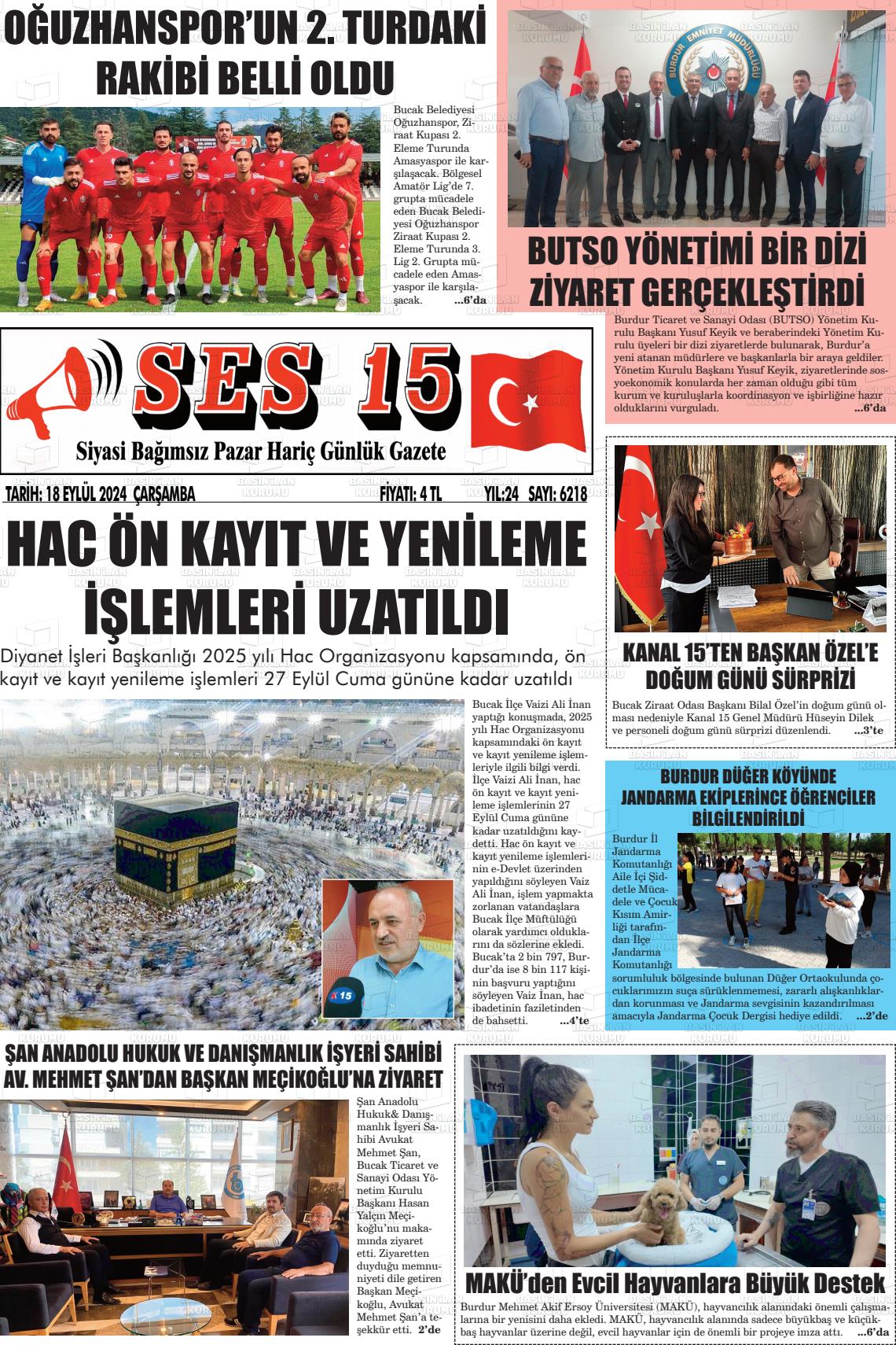 18 Eylül 2024 Ses 15 Gazete Manşeti