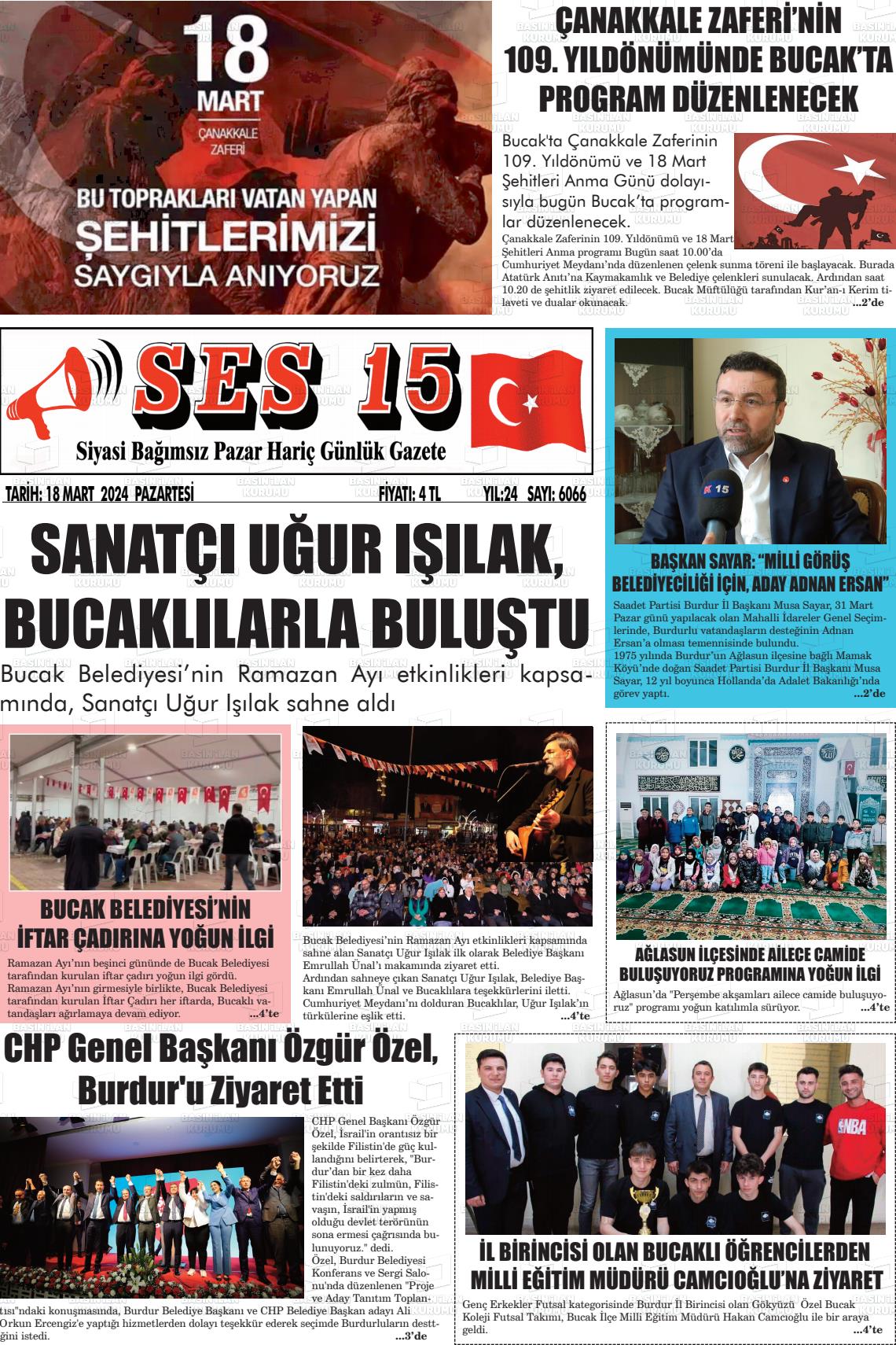 18 Mart 2024 Ses 15 Gazete Manşeti