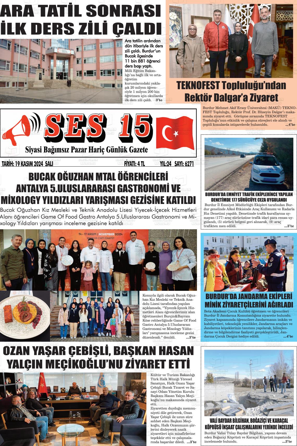 19 Kasım 2024 Ses 15 Gazete Manşeti