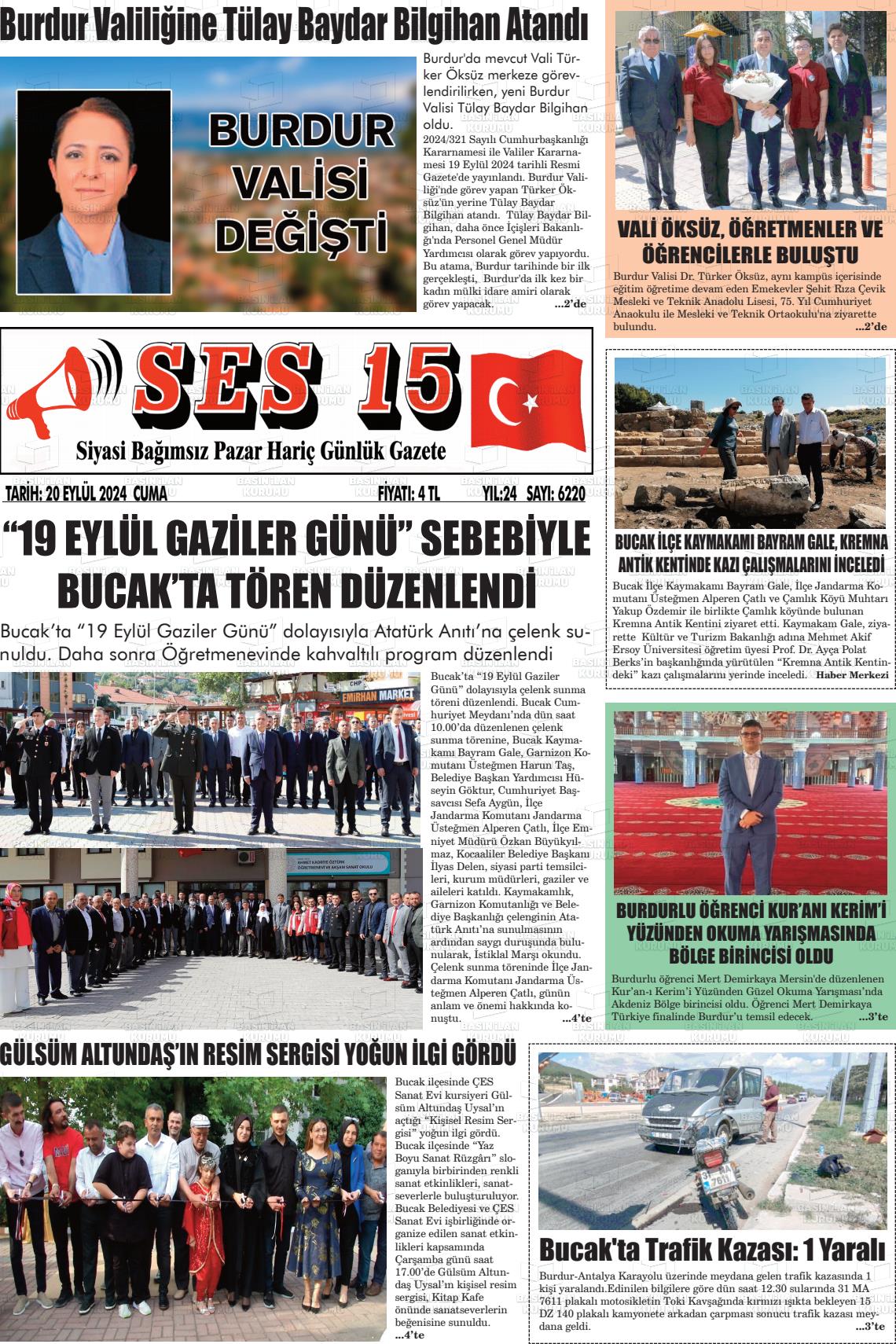 20 Eylül 2024 Ses 15 Gazete Manşeti