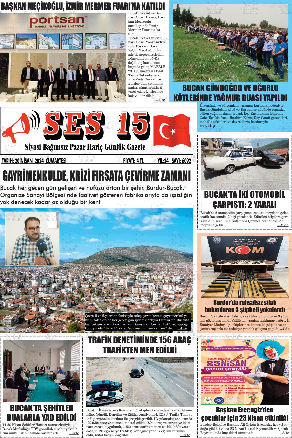 20 Nisan 2024 Ses 15 Gazete Manşeti