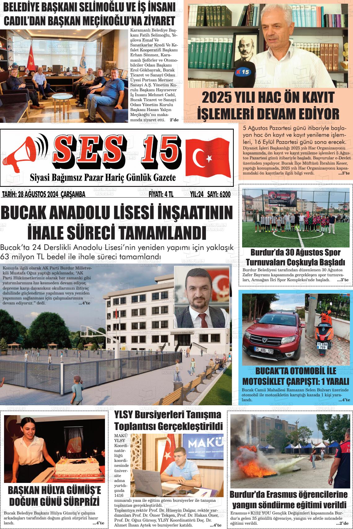 28 Ağustos 2024 Ses 15 Gazete Manşeti