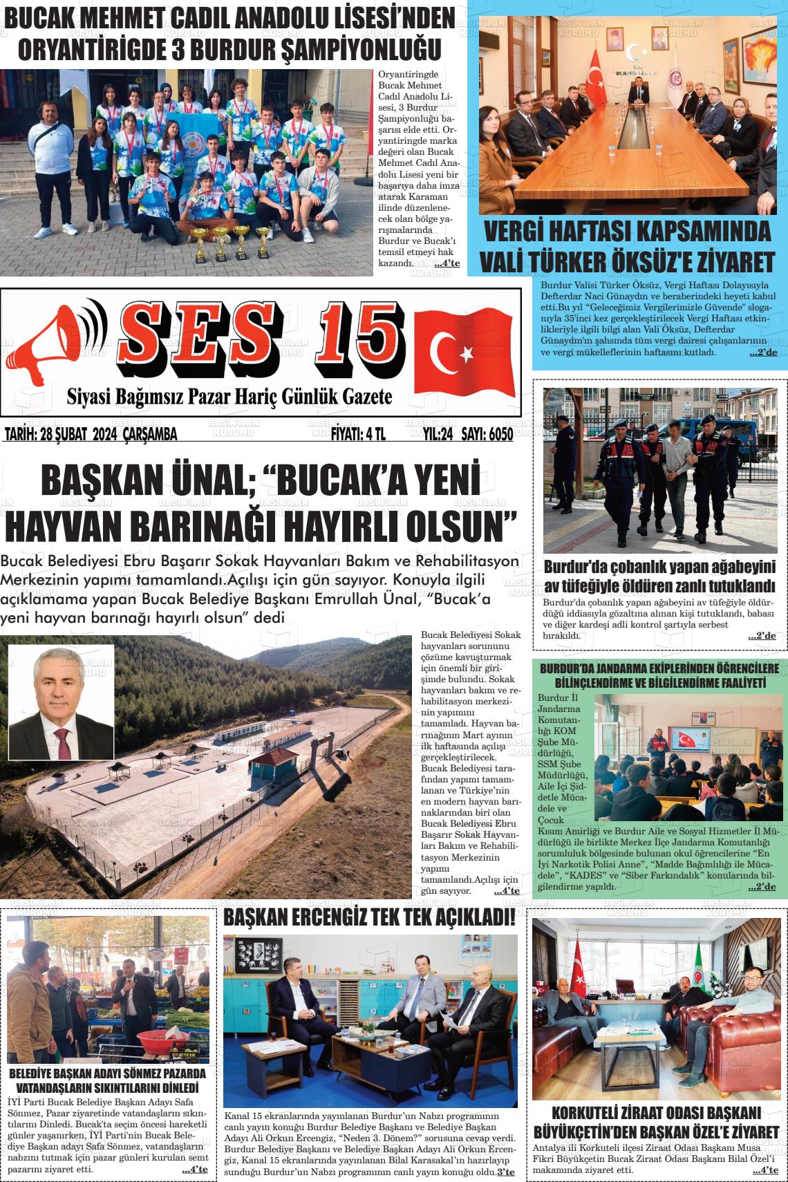 28 Şubat 2024 Ses 15 Gazete Manşeti