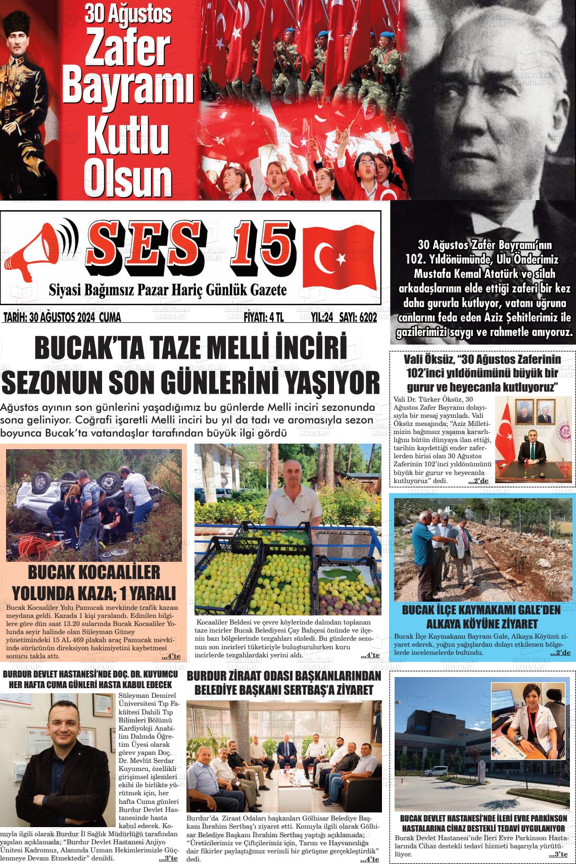 30 Ağustos 2024 Ses 15 Gazete Manşeti