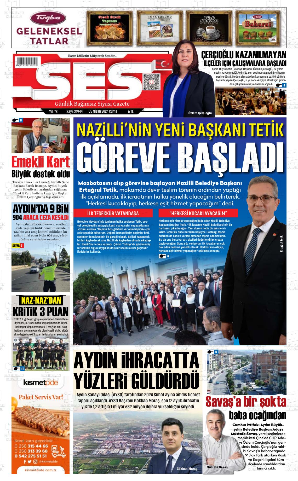 05 Nisan 2024 Aydın SES Gazete Manşeti