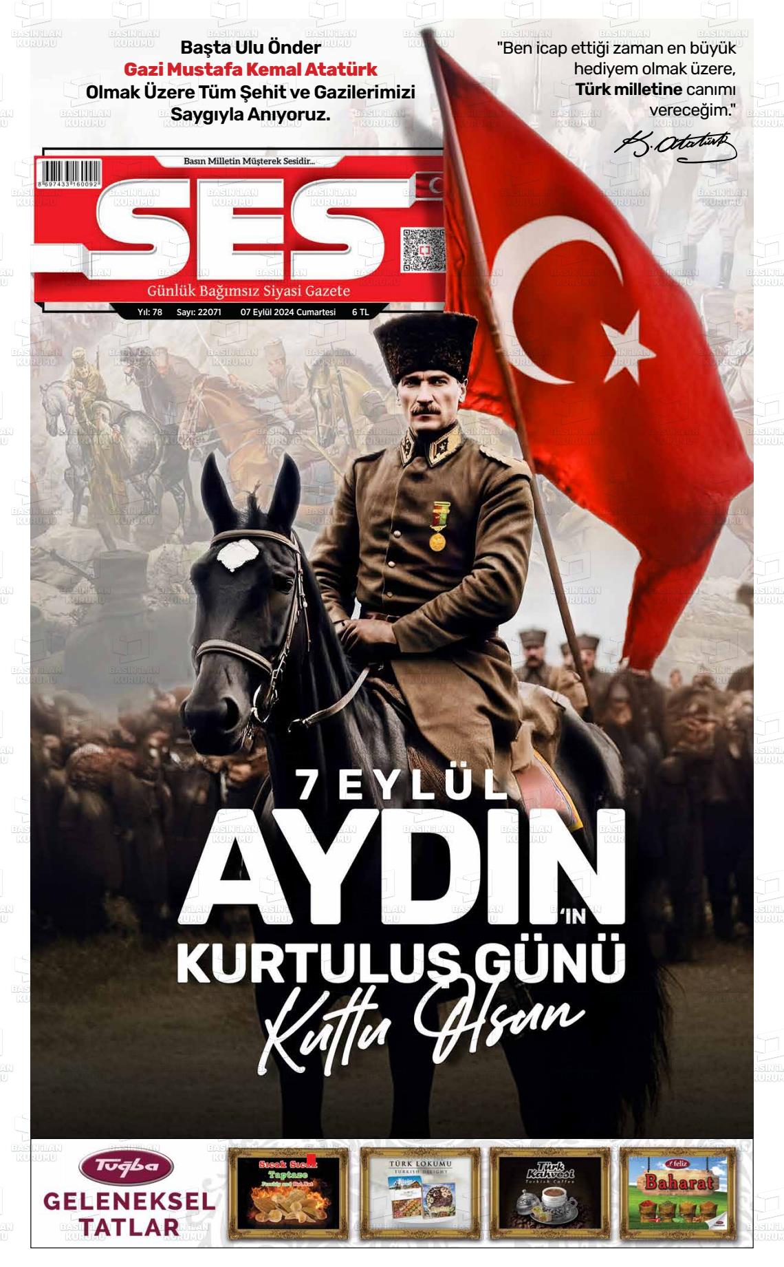 07 Eylül 2024 Aydın SES Gazete Manşeti