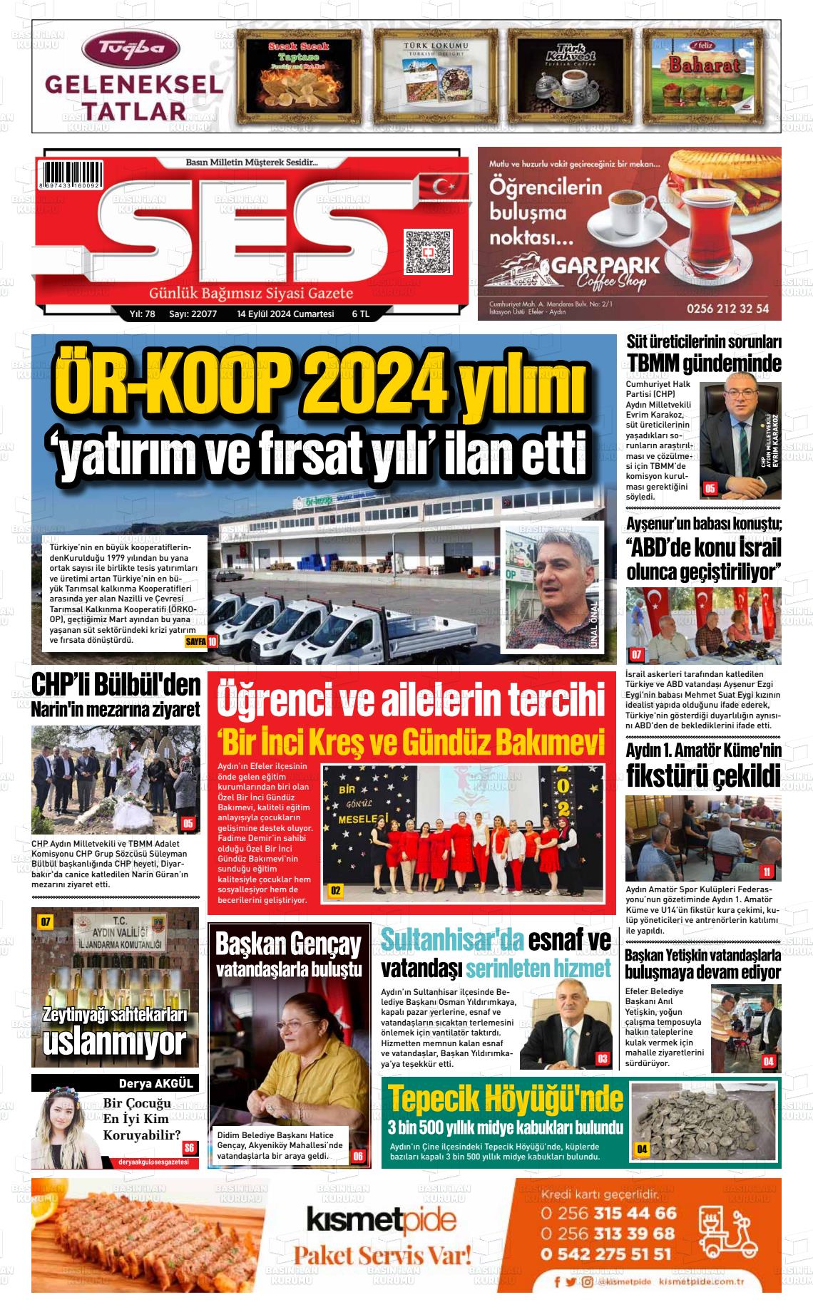 14 Eylül 2024 Aydın SES Gazete Manşeti