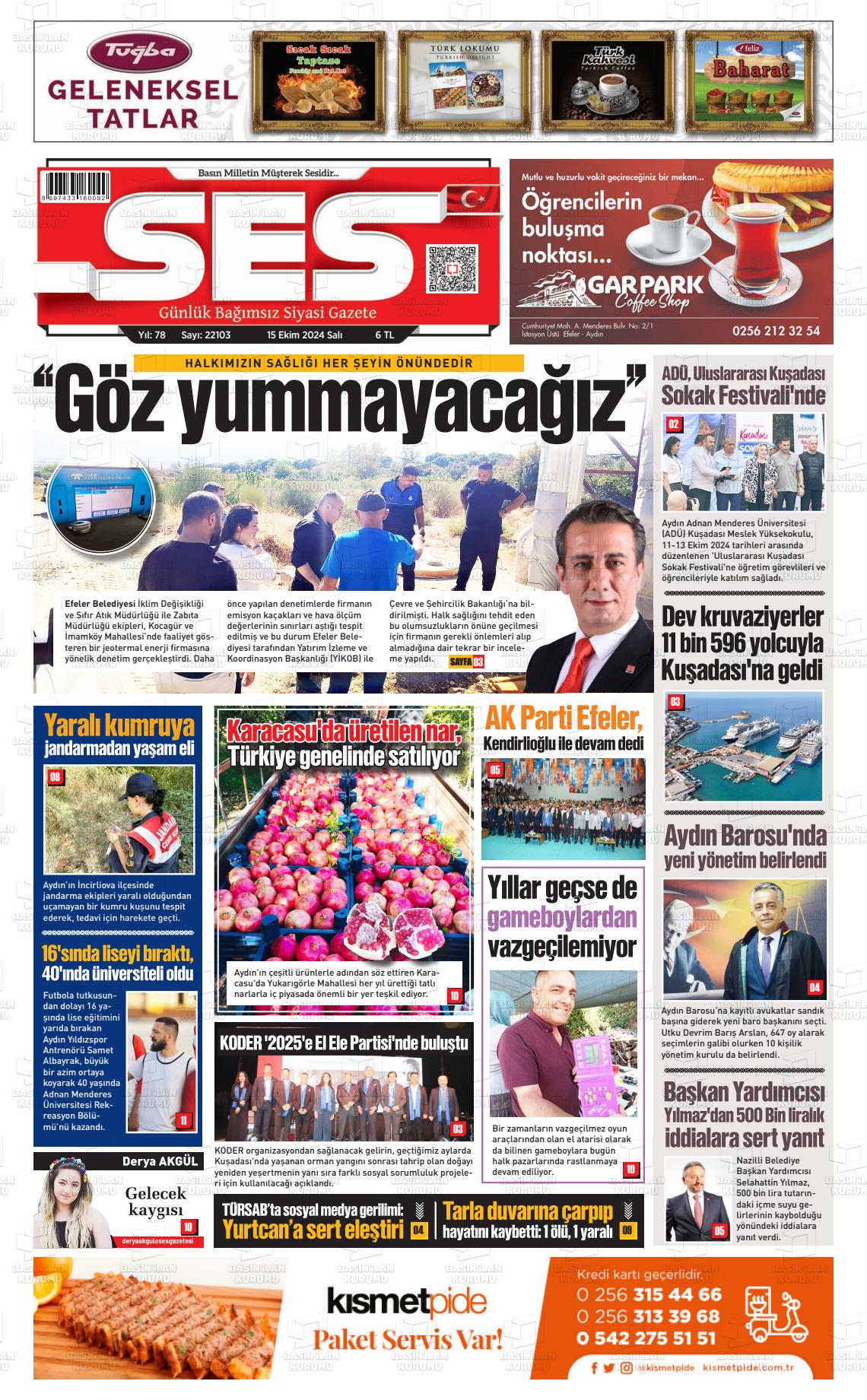 15 Ekim 2024 Aydın SES Gazete Manşeti