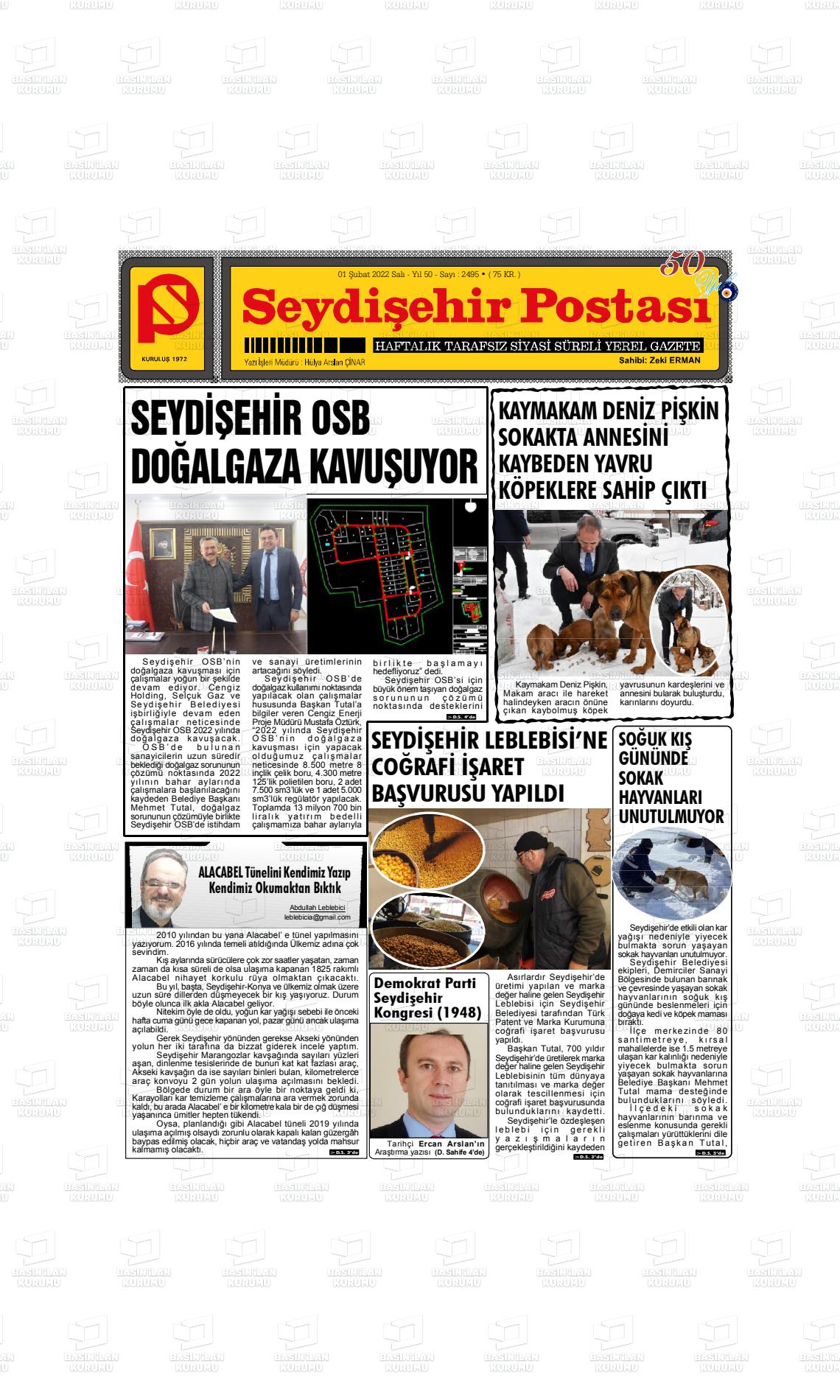 01 Şubat 2022 Seydişehir Postası Gazete Manşeti