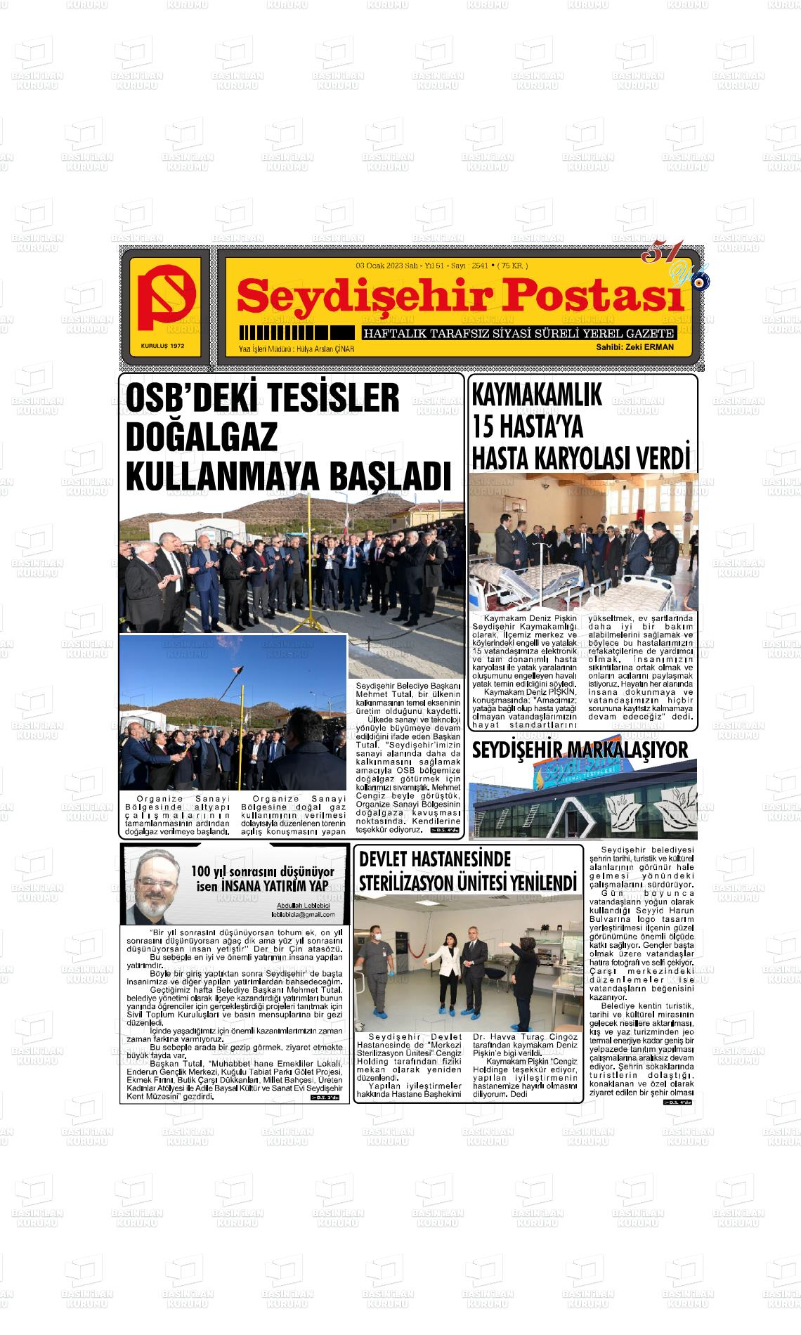 03 Ocak 2023 Seydişehir Postası Gazete Manşeti