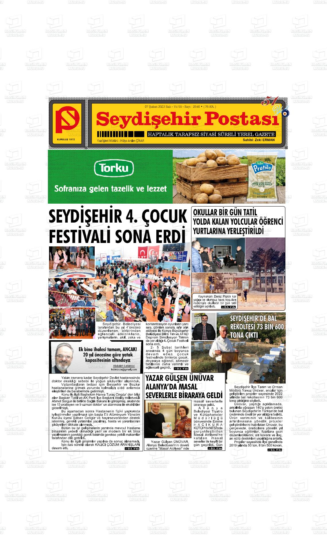 07 Nisan 2023 Seydişehir Postası Gazete Manşeti