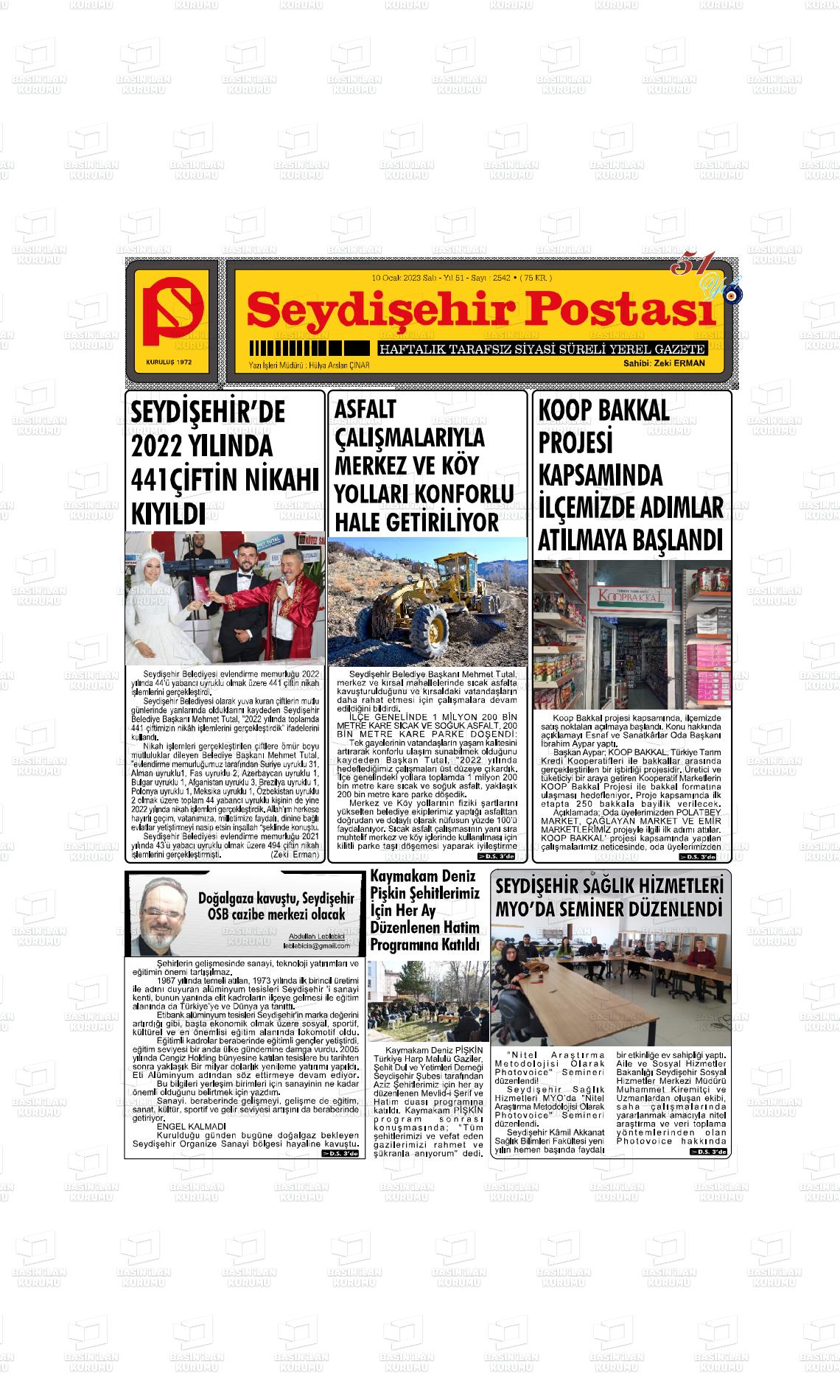 10 Ocak 2023 Seydişehir Postası Gazete Manşeti