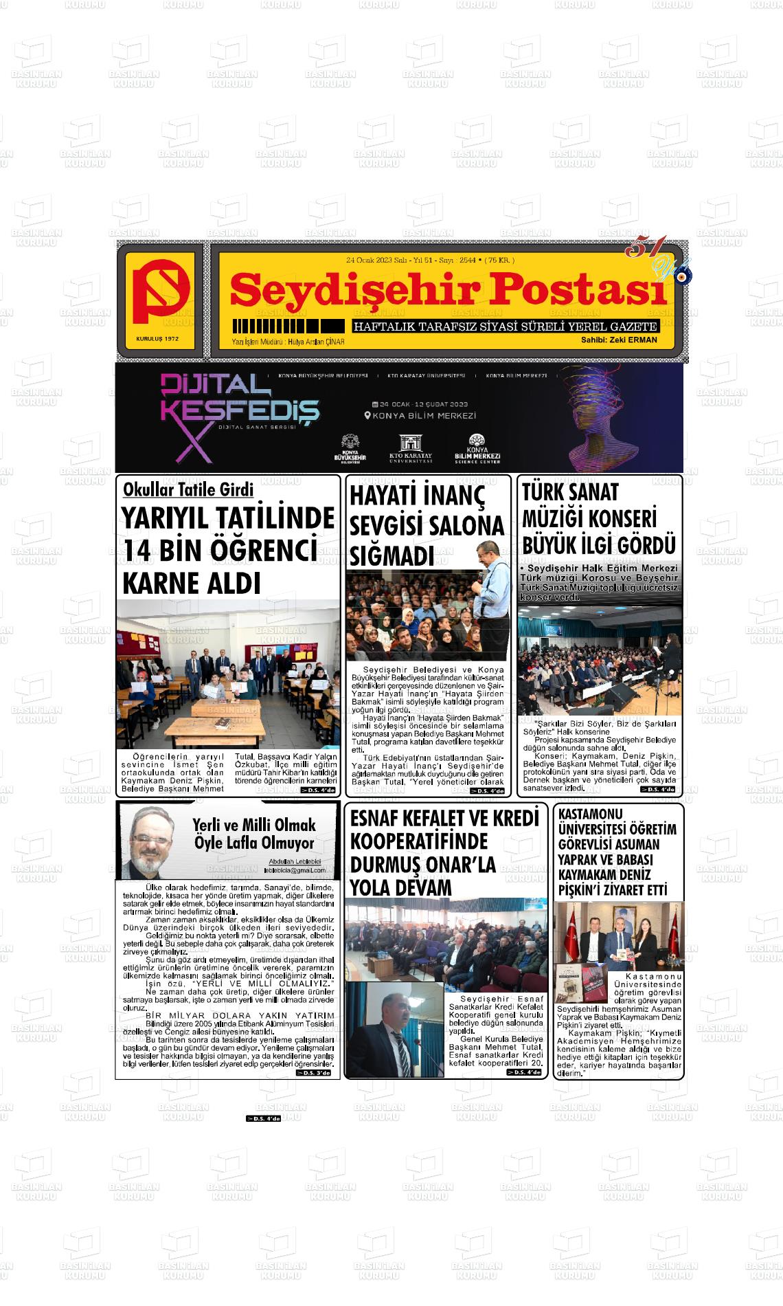 24 Ocak 2023 Seydişehir Postası Gazete Manşeti