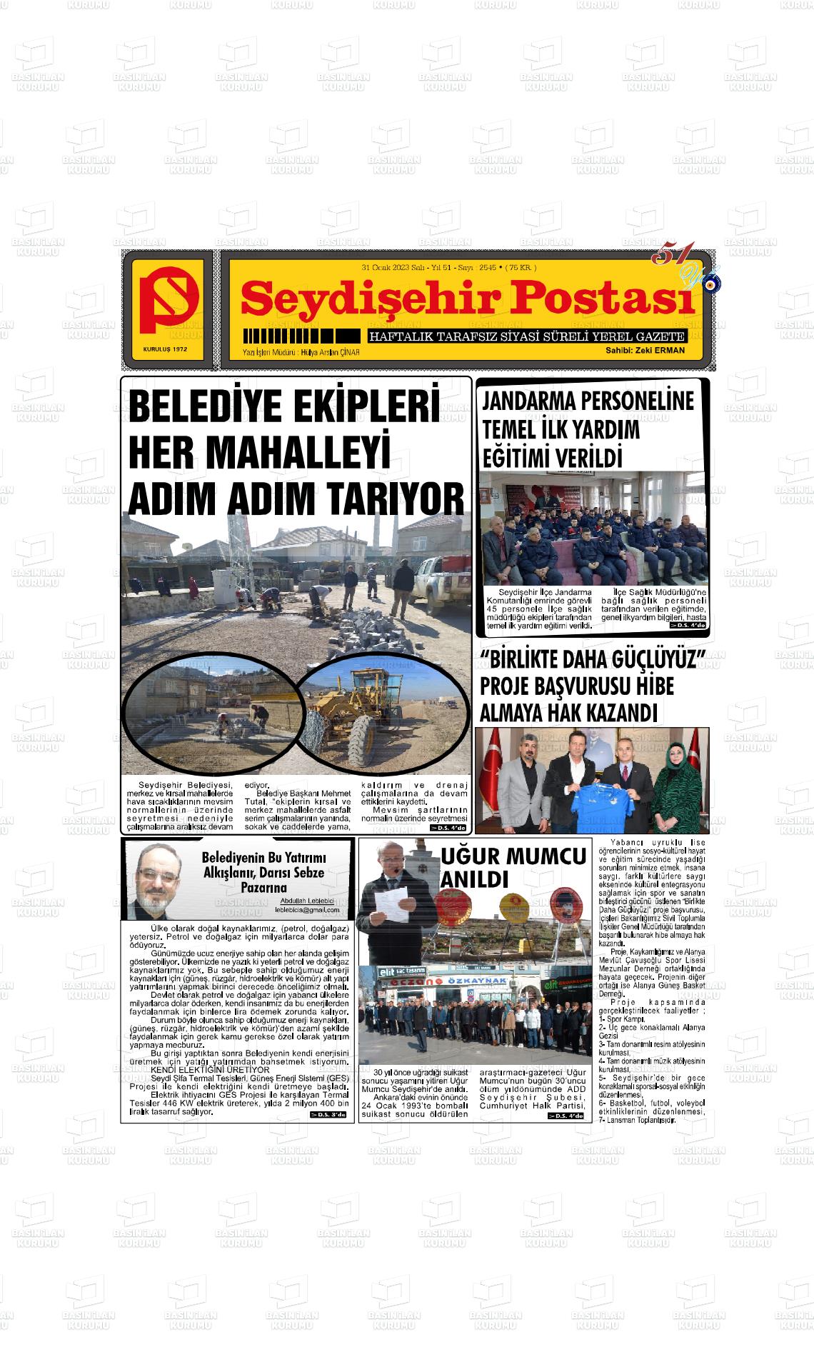 31 Mart 2023 Seydişehir Postası Gazete Manşeti