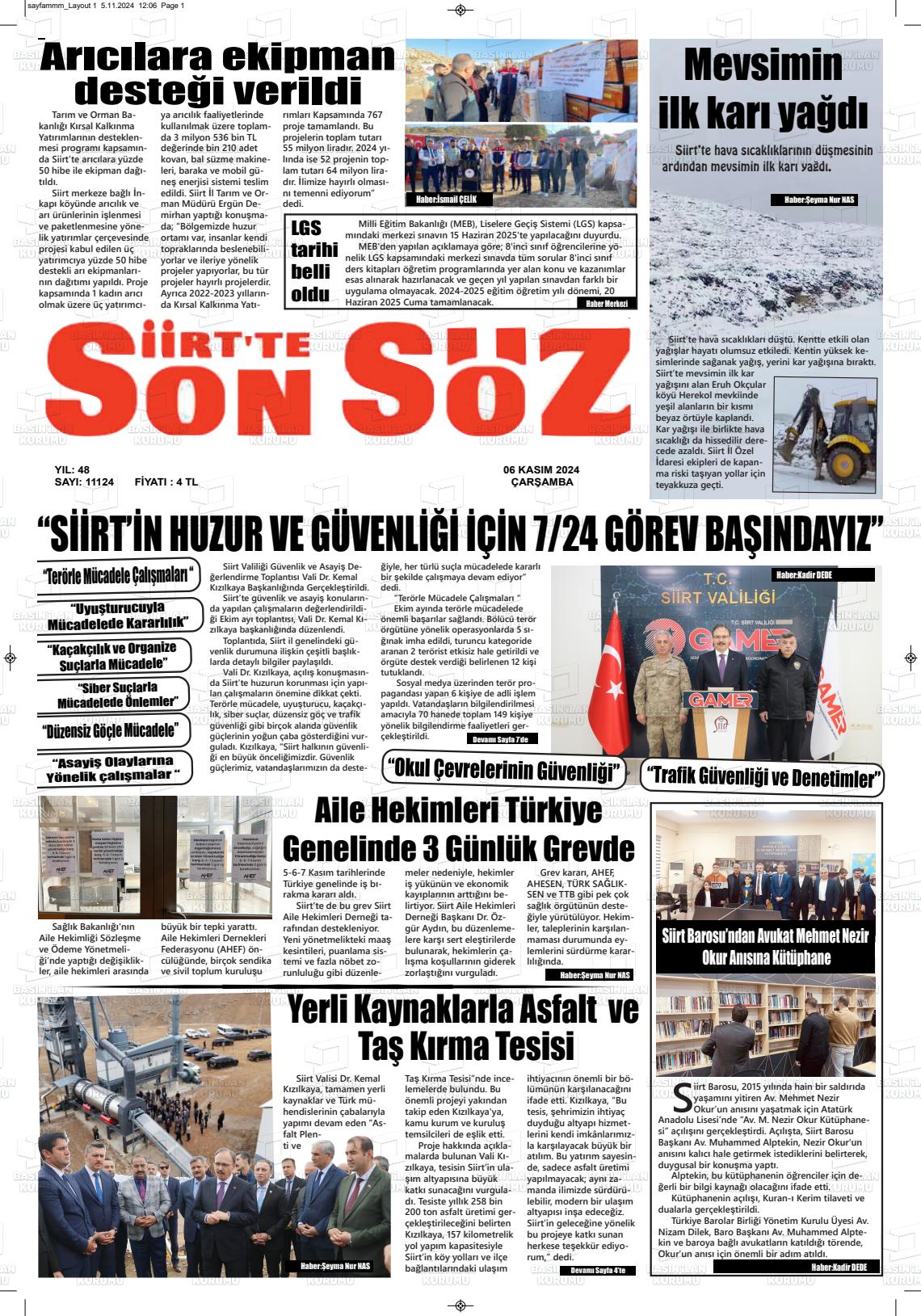 06 Kasım 2024 Siirt'te Sonsöz Gazete Manşeti