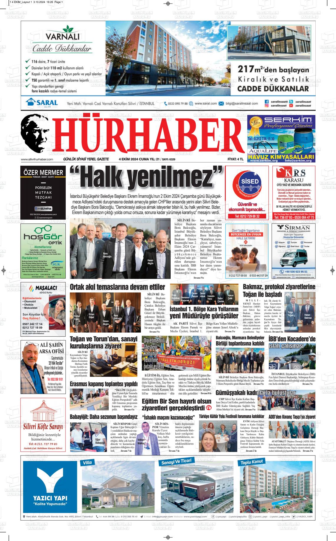 04 Ekim 2024 Hürhaber Gazete Manşeti