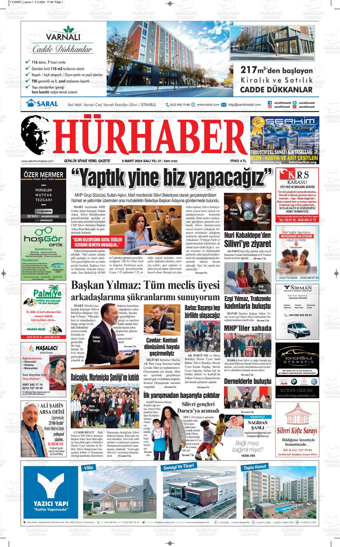 07 Mart 2024 Hürhaber Gazete Manşeti