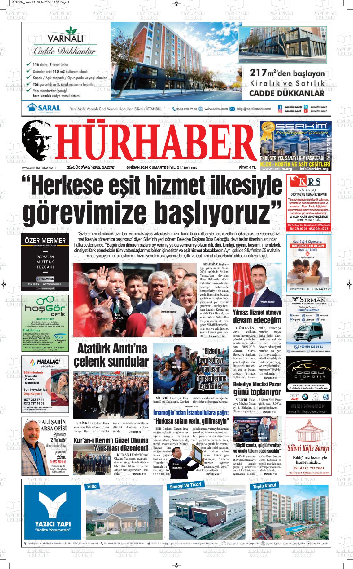 06 Nisan 2024 Hürhaber Gazete Manşeti