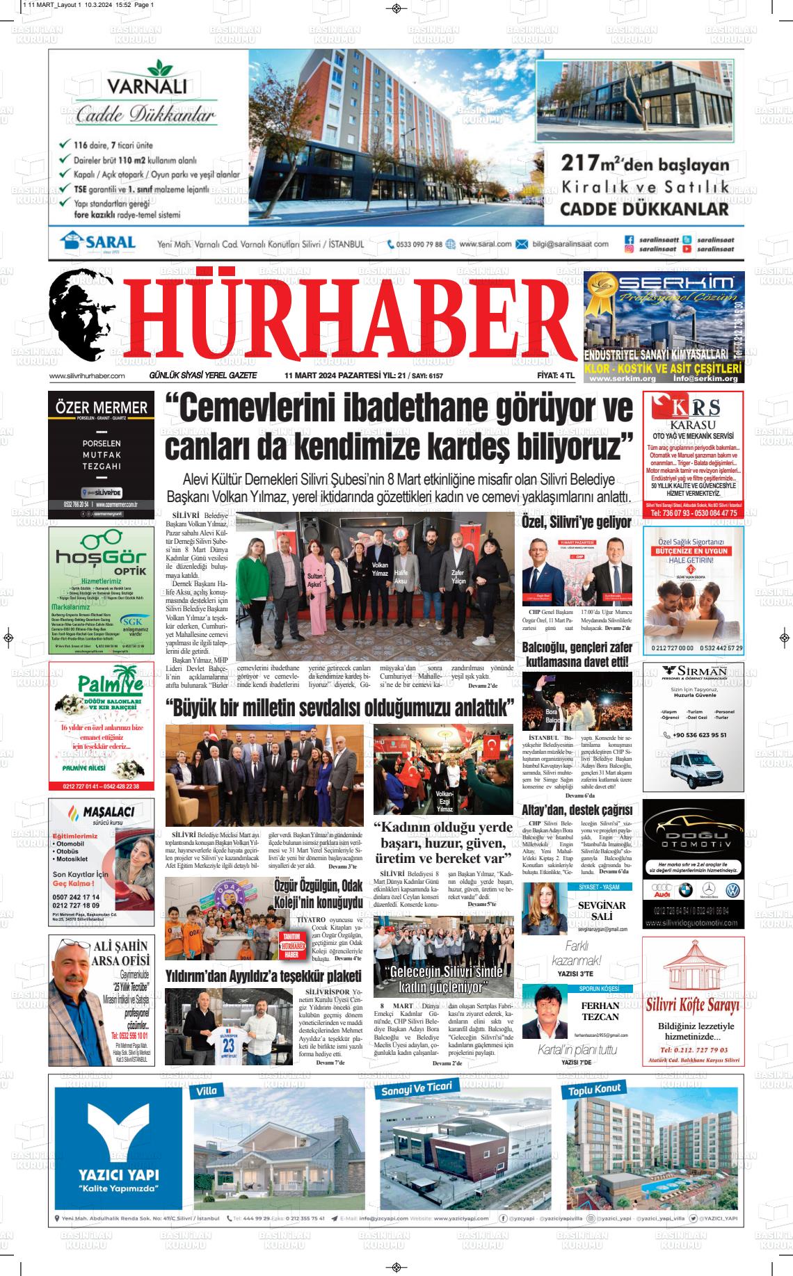 11 Mart 2024 Hürhaber Gazete Manşeti