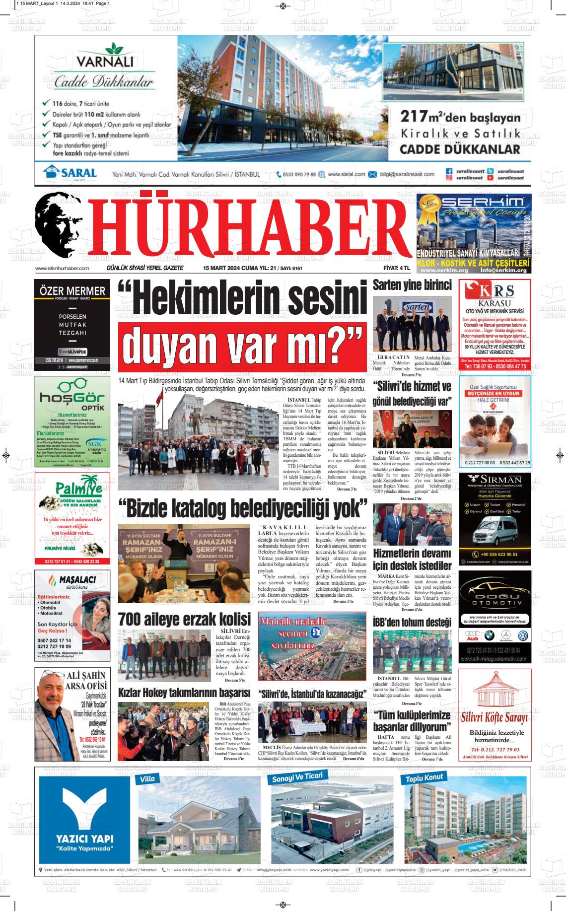 15 Mart 2024 Hürhaber Gazete Manşeti