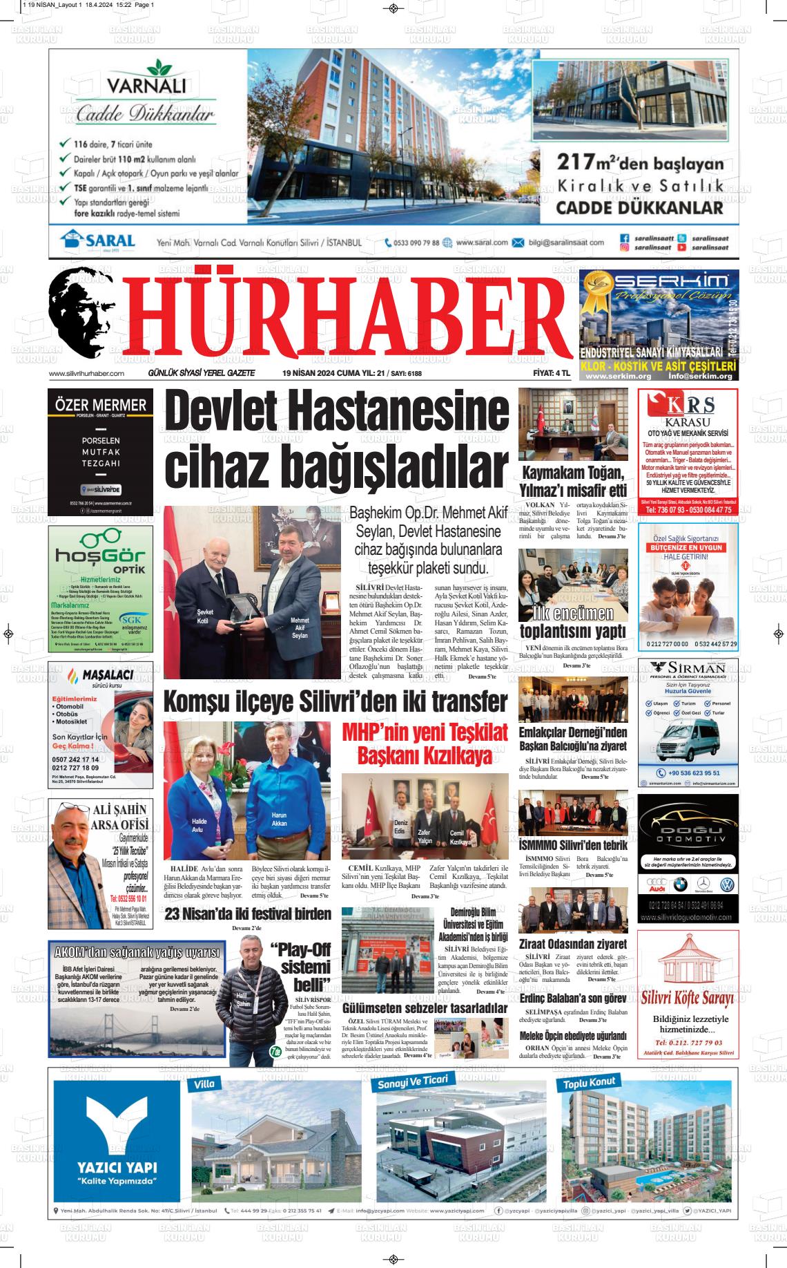 19 Nisan 2024 Hürhaber Gazete Manşeti