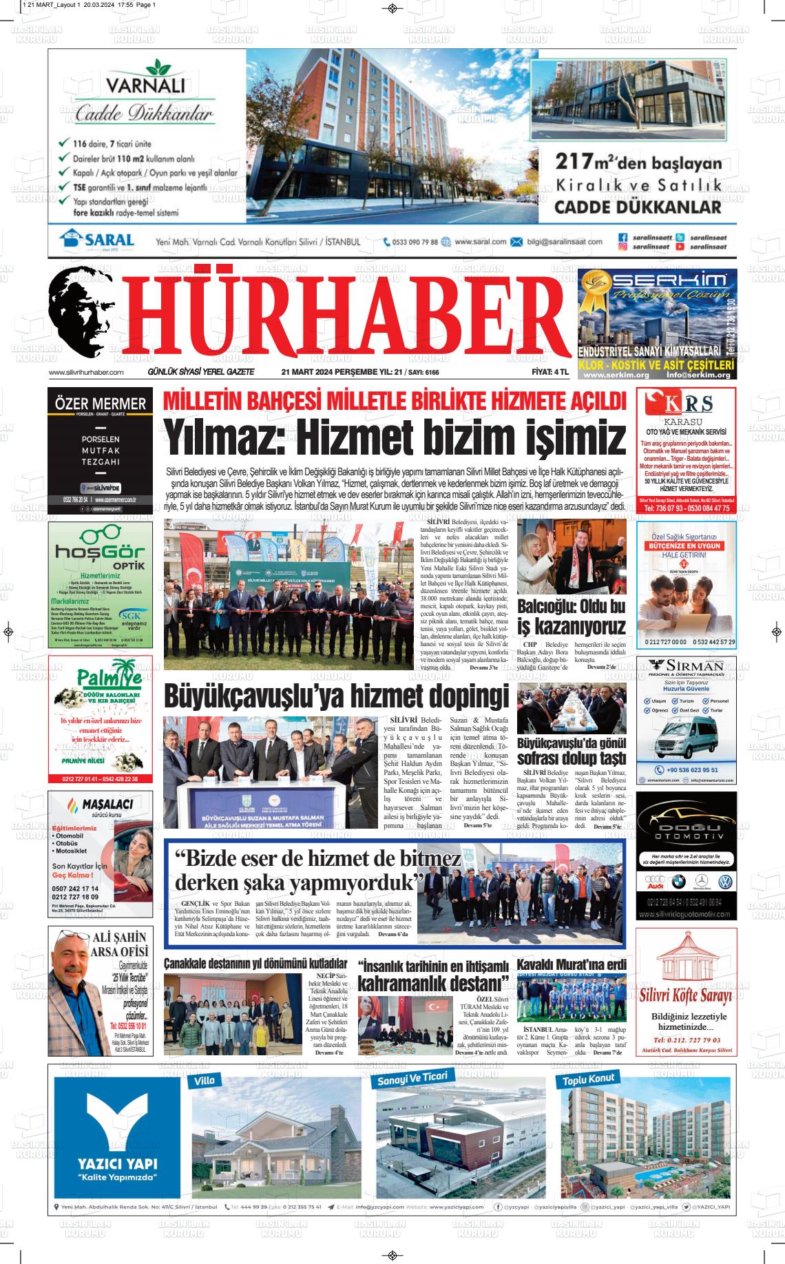 21 Mart 2024 Hürhaber Gazete Manşeti