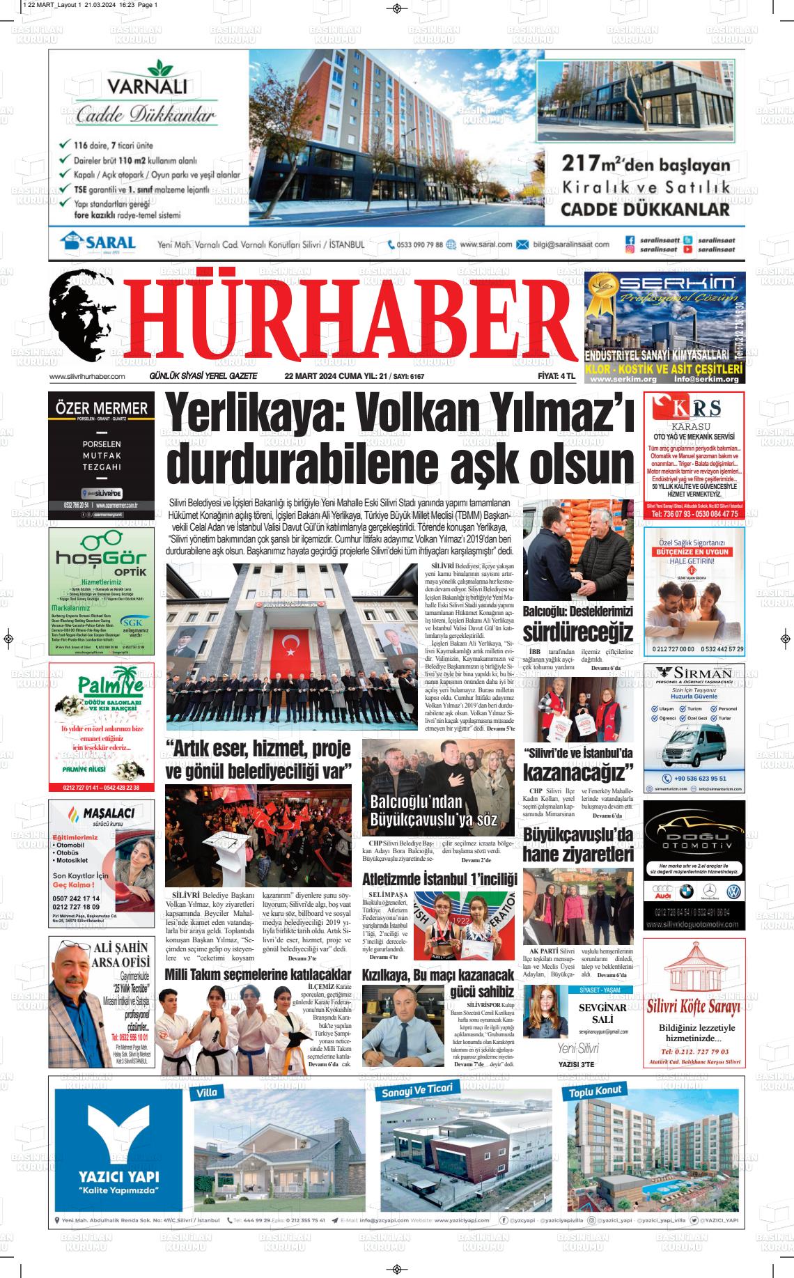 22 Mart 2024 Hürhaber Gazete Manşeti