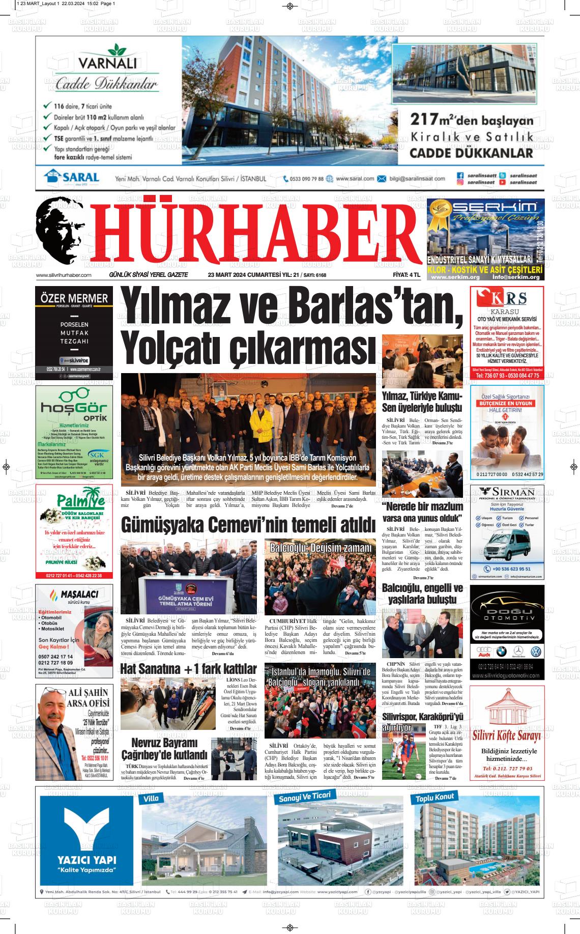 23 Mart 2024 Hürhaber Gazete Manşeti