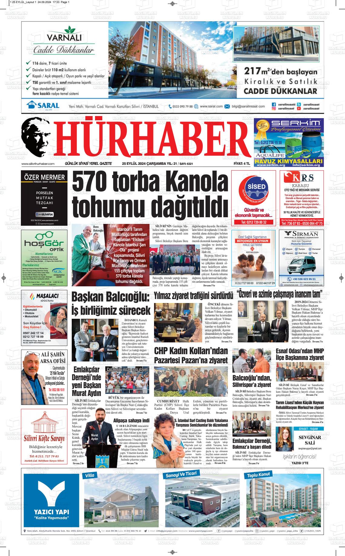 25 Eylül 2024 Hürhaber Gazete Manşeti