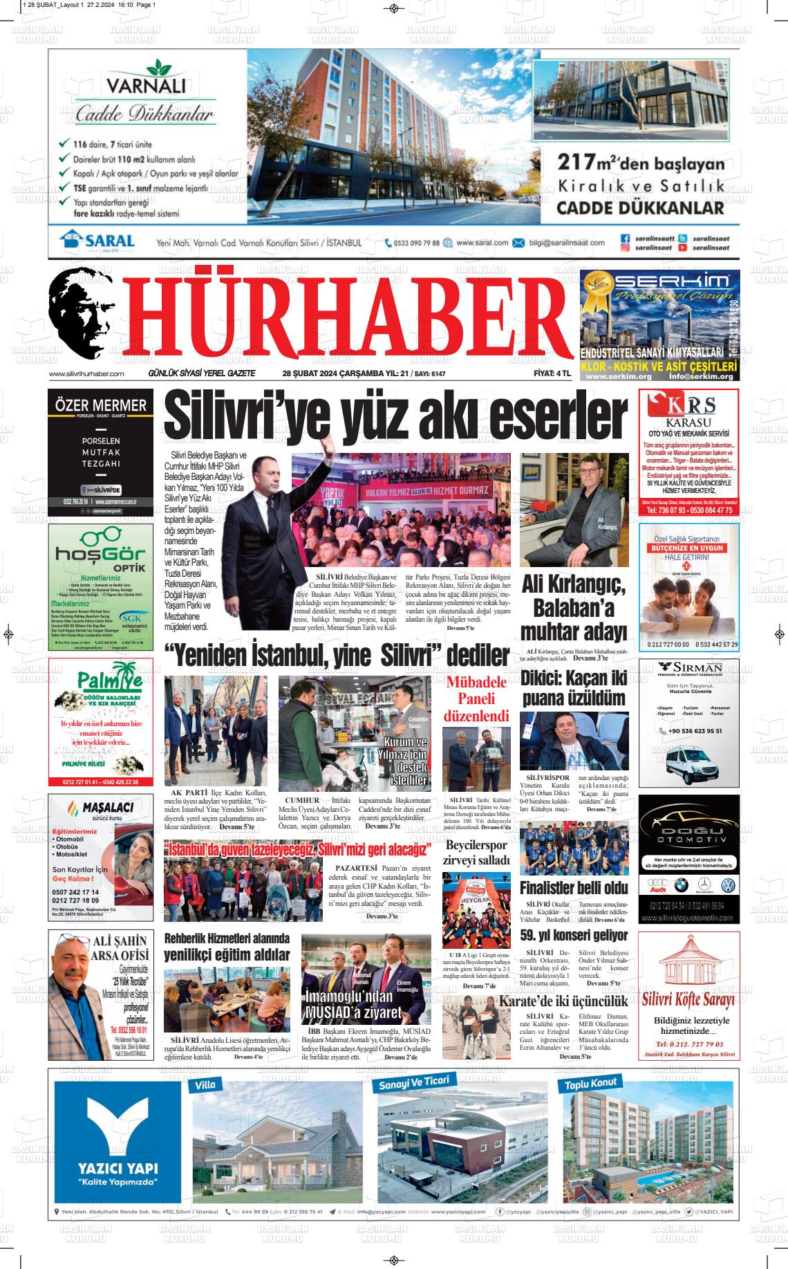 28 Şubat 2024 Hürhaber Gazete Manşeti