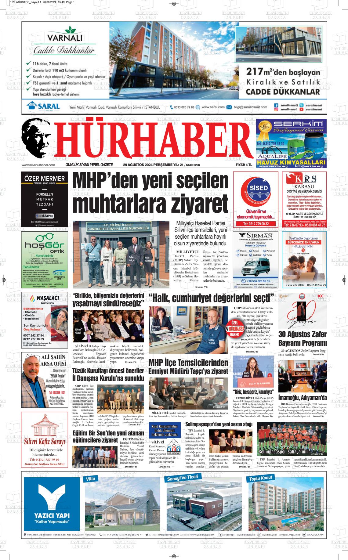 29 Ağustos 2024 Hürhaber Gazete Manşeti