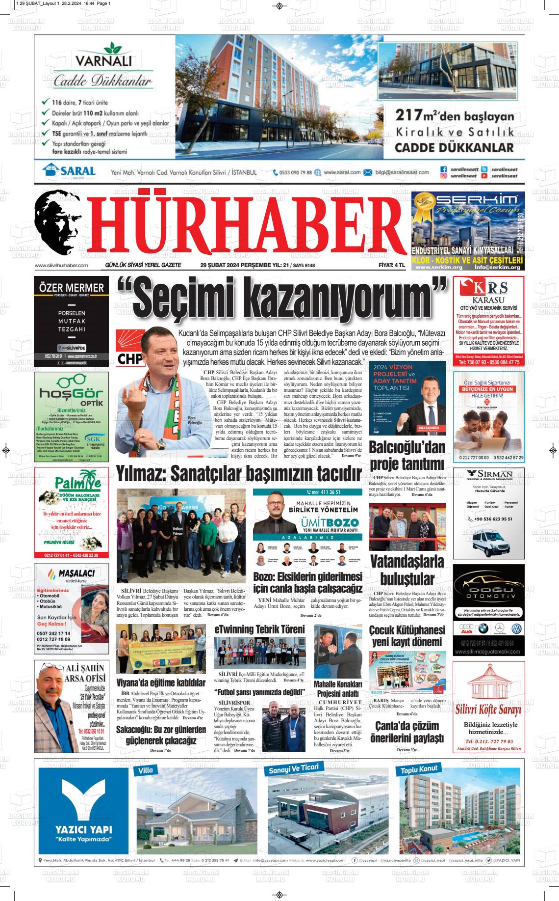 29 Şubat 2024 Hürhaber Gazete Manşeti