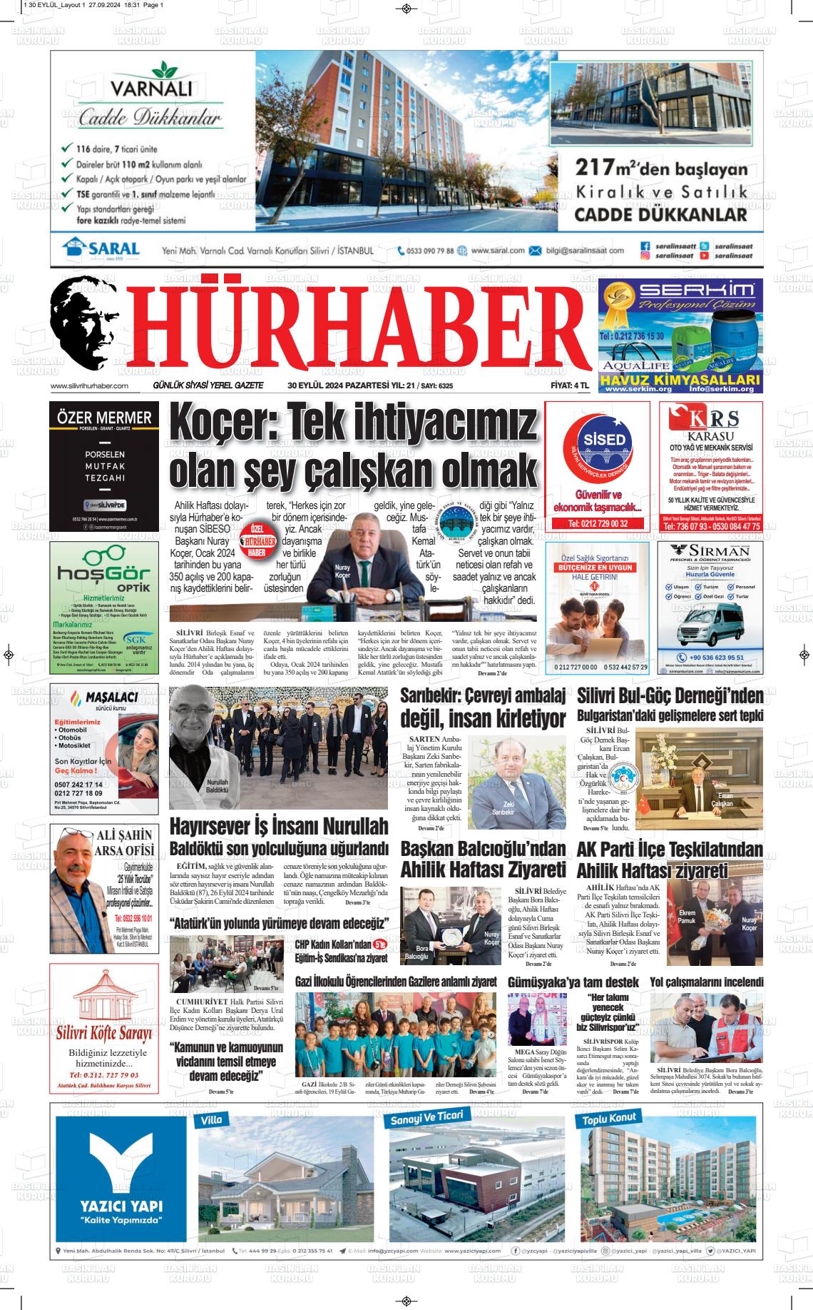 30 Eylül 2024 Hürhaber Gazete Manşeti