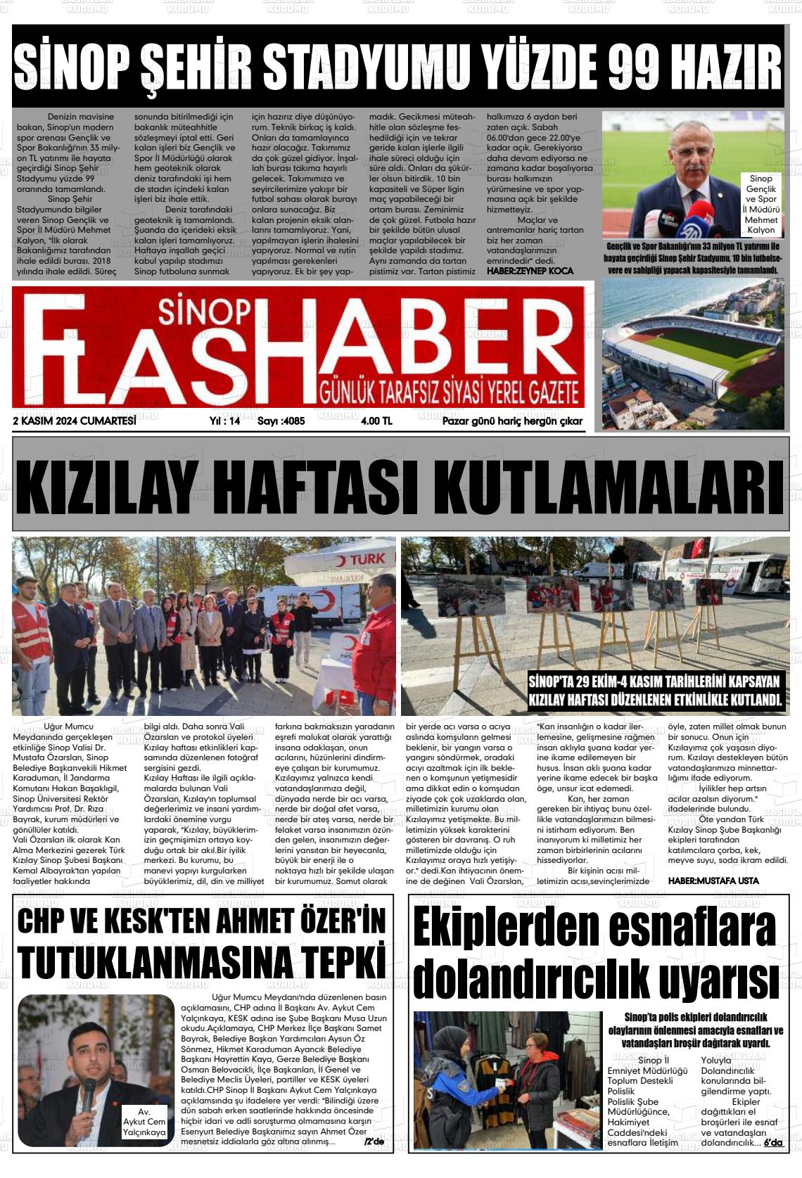 02 Kasım 2024 Sinop Flaş Haber Gazete Manşeti