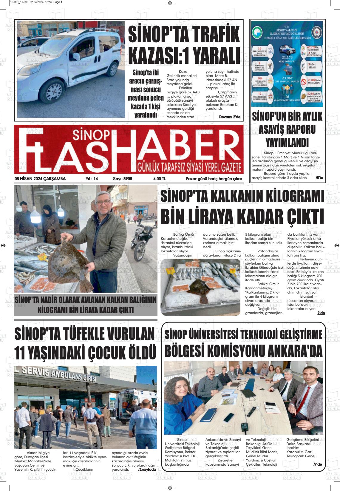 03 Nisan 2024 Sinop Flaş Haber Gazete Manşeti