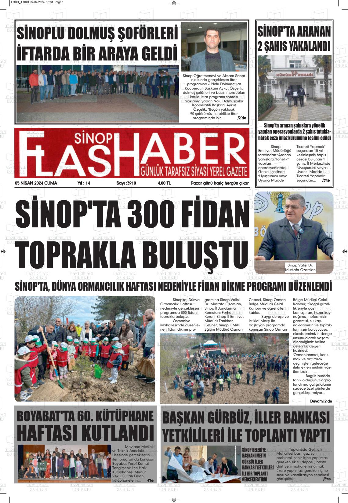 05 Nisan 2024 Sinop Flaş Haber Gazete Manşeti