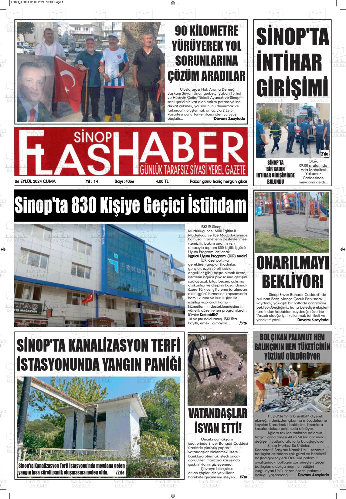 06 Eylül 2024 Sinop Flaş Haber Gazete Manşeti