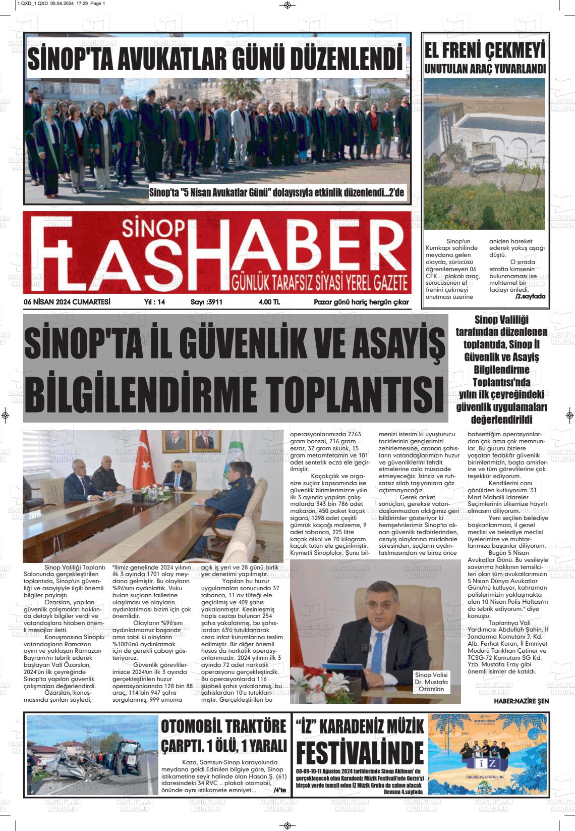 06 Nisan 2024 Sinop Flaş Haber Gazete Manşeti