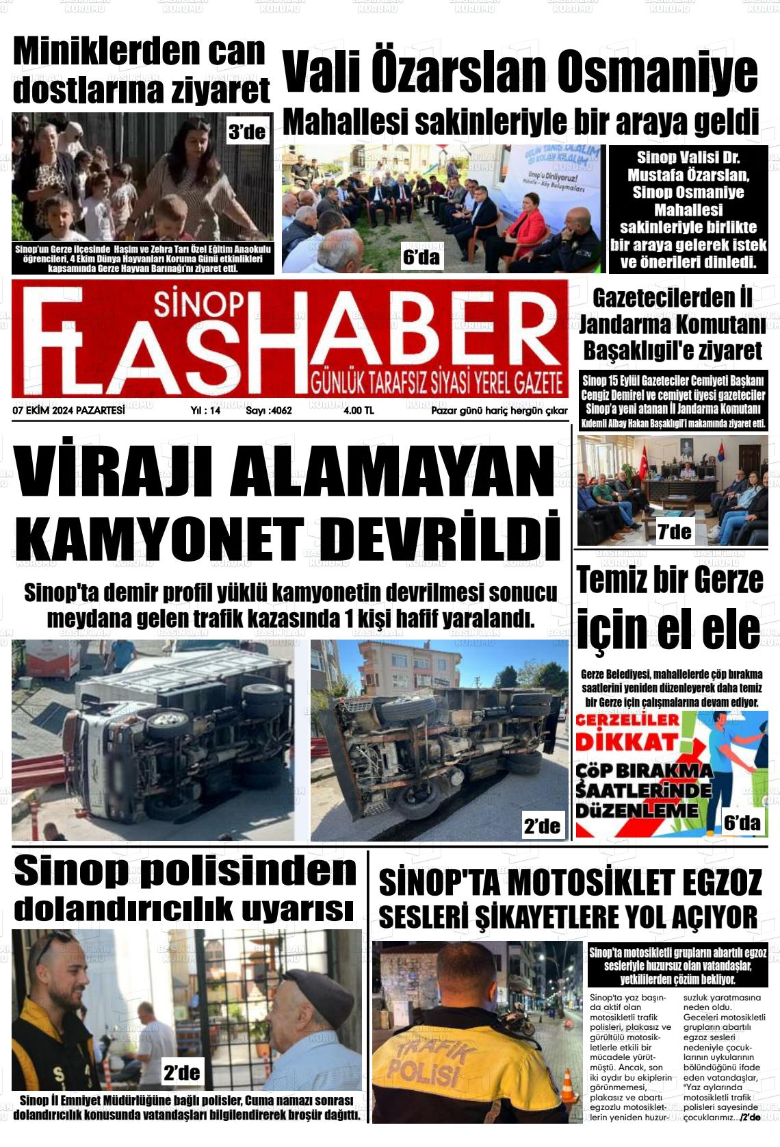 07 Ekim 2024 Sinop Flaş Haber Gazete Manşeti