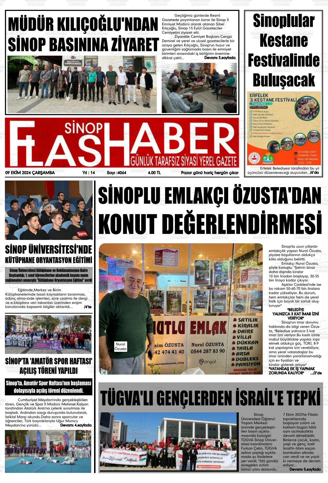 09 Ekim 2024 Sinop Flaş Haber Gazete Manşeti