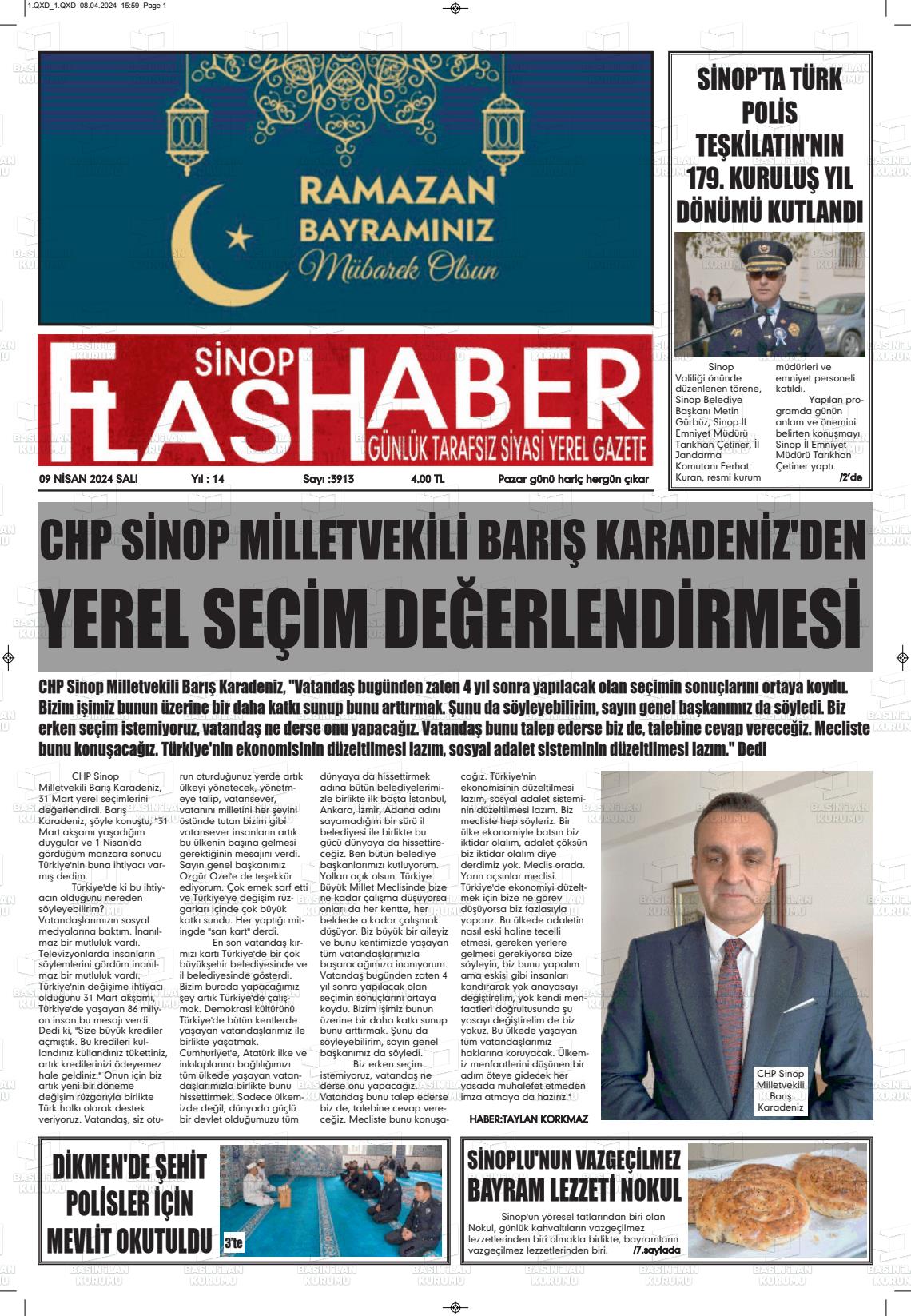 09 Nisan 2024 Sinop Flaş Haber Gazete Manşeti